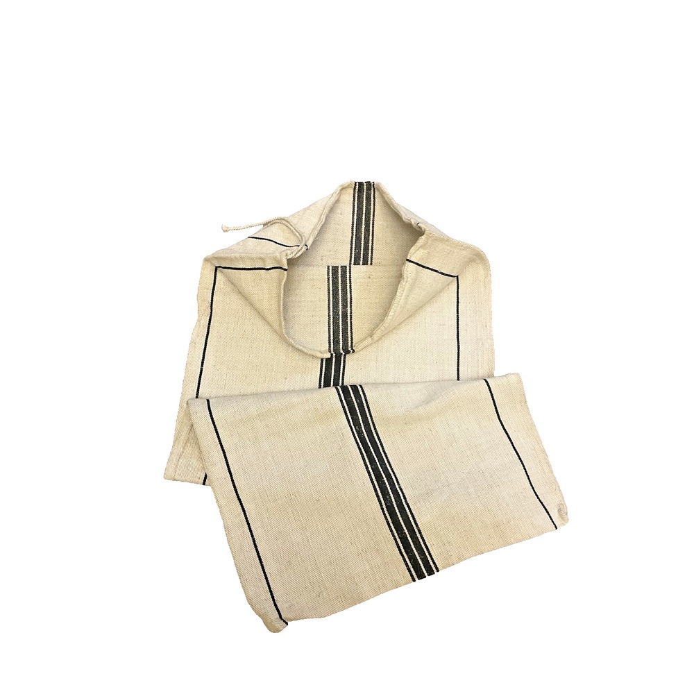 Rustic Vintage Grain Feed Sack Hemp/Cotton Heavy Nubby Black Stripe